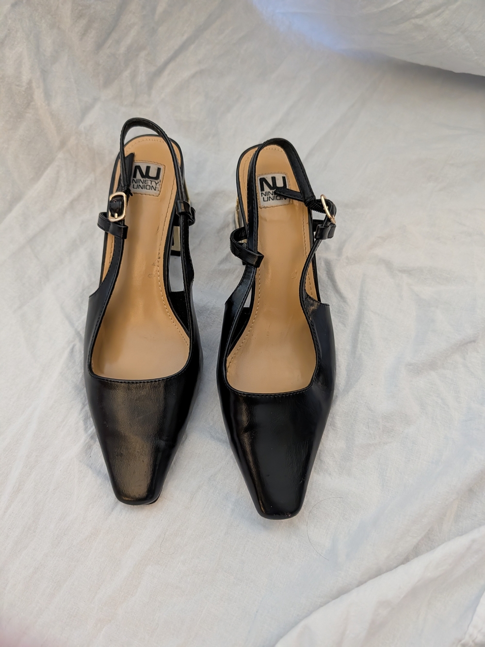 NU by Nine Union Black Leather Slingback Heels